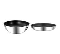 Tefal Ingenio Preference Poêle Wok 26 cm, Induction, Acier inoxydable, Revêtement antiadhésif & Ingenio Preference Poêle 22 cm, Empilable, Acier inoxydable, Revêtement antiadhésif