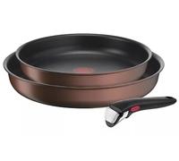 Tefal Ingenio Resource Lot de 3 poêles en aluminium 24/28 cm avec revêtement antiadhésif, poignée amovible, passe au lave-vaisselle, compatible induction