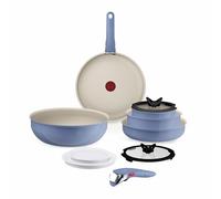 Tefal - Ingenio Serenity Batterie de cuisine - 11 pièces - Bleu | Poêle induction avec poignée amovible brevetée - Gain de place - Revêtement antiadhésif Mineralia - Compatible four et table