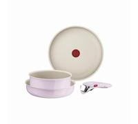 Tefal Ingenio Serenity, Batterie de cuisine 4pièces, Revêtement antiadhésif, Poignée amovible sécurisée, Design empilable, L830S404 Pink