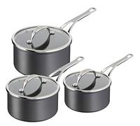 Tefal Jamie Oliver Cook's Classics H912S344 Lot de 3 casseroles antiadhésives avec couvercles Passe au four Compatible induction Poignée rivetée Aluminium anodisé dur