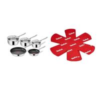 Tefal Jamie Olivers Cook's Direct Inox Batterie de cuisine 8 pcs, 2 poêles, 3 casseroles + couvercles, Indicateur de cuisson & Set de 4 Protectors, Plastique, Rouge, 38 x 36 x 1 cm