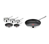 Tefal Jamie Olivers Cook's Direct Inox Batterie de cuisine 8 pcs & Jamie Oliver Cook's Direct Inox Poêle 24 cm, Induction, Revêtement antiadhésif, Indicateur de cuisson, Poignée sûre rivetée
