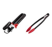 Tefal K2070514 Ingenio Ouvre-Boîte de conserve ustensile de cuisine noir et rouge & Ingenio Pince à Aliments en silicone avec fermoir résistant jusqu'à 250°C ustensile noir et rouge de cuisine