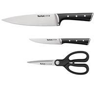 Tefal K232S355 Ice Force Lot de 3 couteaux | Couteau de chef | Couteau universel | Ciseaux de cuisine | Lame en acier inoxydable allemand | Performance de coupe et tranchant durables | Acier