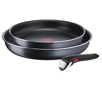 Tefal L15891 - Ingenio XL Force - Lot de 3 poêles - 24/28 cm + 1 poignée amovible - Empilables - Revêtement antiadhésif - Indicateur de température - Gris/bleu - Taille L