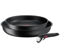 Tefal L39990 Ingenio Black Stone Lot de 3 poêles empilables avec revêtement antiadhésif Compatible induction Indicateur de température thermique Noir