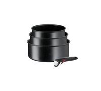 Tefal L3999632 Ingenio Black Stone Lot De 4 Pièces, Casseroles 16/18/20cm + Poignée Amovible, Antiadhésif, Induction