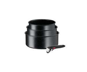 Tefal L3999632 Ingenio Black Stone Lot De 4 Pièces, Casseroles 16/18/20cm + Poignée Amovible, Antiadhésif, Induction