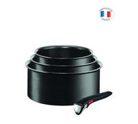 Tefal Ingenio Lot de 3 casseroles 16/18/20 cm + poignée amovible, Tous feux dont induction, Revêtement antiadhésif, Fabriqué en France, Expertise, Noir, 38.5 x 22.5 x 11.5 cm L6509503