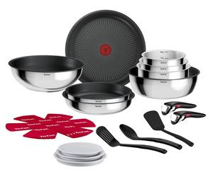 Tefal L966SK, Ensemble polyvalent, Noir, Acier inoxydable, Acier inoxydable, Revêtement en titane, Amovible, Céramique, Électrique, Gaz, Halogène, Induction