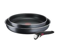Tefal L15891 - Ingenio XL Force - Lot de 3 poêles - 24/28 cm + 1 poignée amovible - Empilables - Revêtement antiadhésif - Indicateur de température - Gris/bleu - Taille L