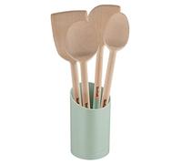 Tefal Natura K270S5 Lot de 5 ustensiles en bois : cuillère 28 cm, spatule d'angle 29 cm, plat 28 cm, 29 cm et support, certifié FSC, anti-rayures et résistant à la chaleur