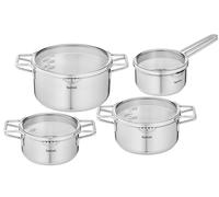 TEFAL Nordica Lot 8 pièces inox Casserole 16 cm + Faitouts 18/20/24 cm+4 couvercles verre, Induction, 2 à 5 personnes