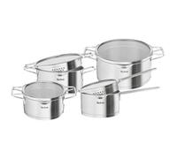 TEFAL Nordica Lot 8 pièces inox Casserole 16 cm + Faitouts 18/20/24 cm+4 couvercles verre, Induction, 2 à 5 personnes
