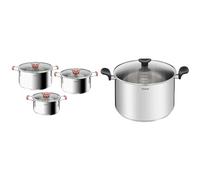 Tefal Opti’Space Lot de 3 faitouts 18/20/24 cm + 3 couvercles verre, Induction, Acier inoxydable, Empilable G720S674 & PRIMARY acier inoxydable marmite 28 cm + CV