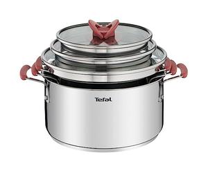 Tefal - Opti Space Lot de 3 Faitouts avec Couvercles Acier Inoxydable | Batterie de cuisine induction empilable pour gain de place - Cuisson homogène - Compatible four et réfrigérateur