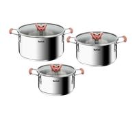 Tefal Opti'space Inox Faitouts 18/20/24 cm + couvercles Induction Set 6 pièces : Faitouts 18/20/24 cm + couvercles