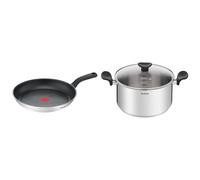 TEFAL Poêle 30 cm, Induction, Revêtement antiadhésif, Acier inoxydable haute qualité & Faitout 24 cm (5 L) + couvercle verre, Induction, Acier inoxydable haute qualité