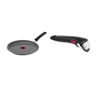 Tefal Poêle à crêpe 28 cm, Crêpière induction, Revêtement céramique, Eco-conçue, Recy Ingenio Poignée amovible noire, Empilable, Verrouillage sécurité 3 points