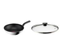 Tefal Poêle wok 28 cm, 6 à 8 personnes, Induction, Revêtement antiadhésif, Acier inoxydable, Indicateur de température Thermo-Spot, Comfort Max G7261944 & 280977 Couvercle en Verre 28 cm avec Anneau