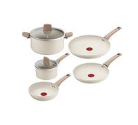 Tefal - Stone White Batterie de cuisine Aluminium recyclé - 7 pièces | Set de casseroles et poêle antiadhésives Mineralia+ - Cuisson saine - Compatible tous feux dont induction - Nettoyage facile