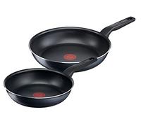 Tefal XL Force C38590 Lot de 2 poêles avec revêtement anti-adhésif, indicateur de température et fond de poêle à diffusion Noir 24 et 28 cm