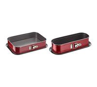 TefalJ 1640514 Delibake Plat A Four A Charnière 36x24cm Acier Rouge Carbone & 1640314 Delibake Moule A Cake Avec Charnière 30x11cm Rouge/Gris
