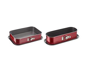 TefalJ 1640514 Delibake Plat A Four A Charnière 36x24cm Acier Rouge Carbone & 1640314 Delibake Moule A Cake Avec Charnière 30x11cm Rouge/Gris