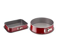TefalJ 1640514 Delibake Plat A Four A Charnière 36x24cm Acier Rouge Carbone & 1641414 Delibake Moule A Charnière 27 cm Acier Rouge Carbone
