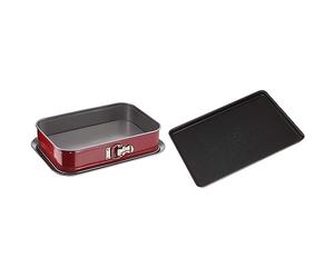 TefalJ 1640514 Delibake Plat A Four A Charnière 36x24cm Acier Rouge Carbone & Perfectbake Plaque A Pâtisserie Chocolat 38x28 cm Aluminium 100% Recyclé J5547002, fabriqué en France