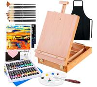 TEGOVE Chevalet Peinture Acrylique 44 Pièces,Fournitures Artistiques,24 Peinture,12 Pinceaux,3 Panneaux de toile,1 Palette,1 Tablier,Spatul,Kit de Peinture pour Artistes,Débutants