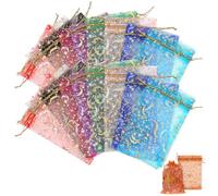 TEHAUX 100 Pcs Paquet Organza à Cordon Résistants la Déchirure pour Présents de Fête et Mariage Motifs Sophistiqués et Dimensions 11x16 Cm Couleur Aléatoire
