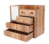 TEHAUX Boîte de Rangement pour Cosmétiques en Bois Tiroir et Miroir, Organisateur Multifonction Pratique pour Bureau, Support pour Mouchoirs Intégré