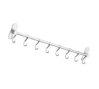 TEHAUX Crochet de Rangement Mural Barre de 50cm Spatial Argenté en Aluminium sans Perçage, Facile à Installer 8 Crochets Mobiles Cuisine et Salle de Bain