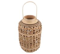 TEHAUX Lanterne Décorative en Bambou Tressé avec Poignée Style Rustique Campagne Bougeoir LED, Vase à Fleurs, Kaki, Légère pour Patio et Centre de Table de Mariage