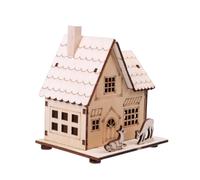 TEHAUX Maison en Bois de Noël LED, Petite Cabane Décorative Beige | Ornement Suspendu, Bois Beige, Ambiance Lumineuse pour Fête de Noël