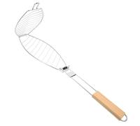 TEHAUX Panier à Poisson Accessoire Barbecue Portable Pliable en Acier Inoxydable Léger Poignée en Bois pour Grillades et Rassemblements en Plein Air