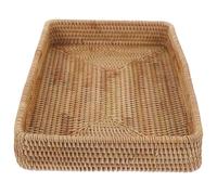 TEHAUX Plateaux Décoratifs en Rotin Rectangulaire Fait Main - Plateau de Service Décoratif en Bois pour Rangement et Petit-déjeuner, la Cuisine et Salon 37x23cm