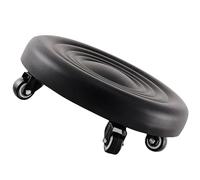TEHAUX Tabouret Roulant Noir Roues, Repose-Pieds Ergonomique en PU et Acier Inoxydable, Rotation à 360 Degrés, pour Salle de Bain et Salon