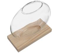 TEHAUX Vase en Verre Rond avec Support en Bois pour Plantes Hydroponiques, Design Élégant et Épuré, pour Coins Salon ou Rebords de Fenêtre