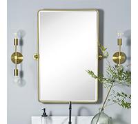 TEHOME 50,8 x 76,2 cm, orientable, rectangulaire, Or brossé, Coins arrondis, Cadre en métal, inclinable, Miroir Mural biseauté