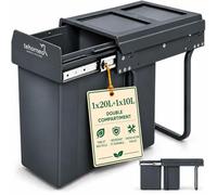 TEHORNEO Poubelle sous Evier, Poubelle sous Evier Coulissante 1x20L+1x10L Acier et Plastique, Poubelle Cuisine sous Evier, poubelle Coulissante, Poubelle Placard, Capacité de 30 L