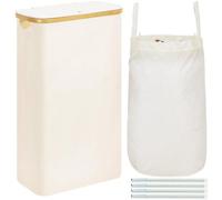 Teinte beige, bambou, mousse pliable, petite armoire de secours de 65 litres avec couvercle et poignée en bambou
