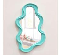 TEIPAI Miroir mural pour maison, bureau, déco murale irrégulière pour appartement, chambre à coucher, buanderie, à suspendre au-dessus du bureau de la télévision, décoration de table (bleu turquoise)