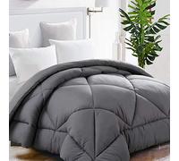 TEKAMON Couette Toutes Saisons pour Grand lit d'hiver Chaude et d'été Douce matelassée avec languettes d'angle, Lavable en Machine, Collection réversible et Moelleuse pour hôtel, Gris Anthracite
