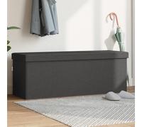 TEKGHUT Banc avec espace de rangement, pliable, gris foncé, aspect lin | Bois robuste, housse imitation lin, rembourrage en mousse, couvercle amovible, design pliable, 110 kg