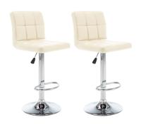 TEKGHUT Lot de 2 tabourets de bar en cuir synthétique crème | Structure en acier chromé, mécanisme à vérin à gaz, repose-pieds, max 110 kg par siège
