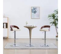 TEKGHUT Lot de 2 tabourets de bar en similicuir blanc crème et bois | Hauteur réglable avec vérin à gaz, cadre en métal stable, repose-pieds intégré, max. 110 kg par siège