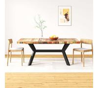TEKGHUT Table à manger en bois vieilli massif avec structure en acier 180 | Bois massif recyclé, structure en croix, design industriel, fait à la main, look vintage, robuste